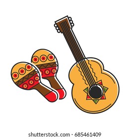 Traditional national Mexican instruments with ethnic pattern isolated illustrations