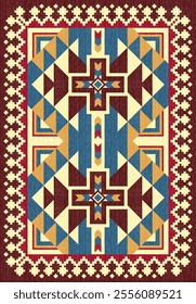 Traditional Native American seamless pattern. Geometric tribal South Western design. Warming tone color. Vector seamless pattern for wallpaper, background, carpet, wrapping paper.