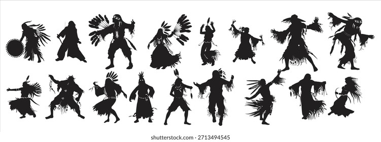 Danzas nativas tradicionales y siluetas de música