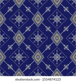 Traditional Native Geometric Pattern – Blue and Beige Ethnic Textile Design Background for Creative Projects, Cultural Art, and Decorative Graphics, Ethnic tribal fabric, tile, carpet, vector 