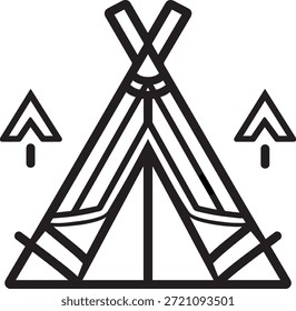Icono de tipi nativo tradicional. Equipo de camping para exploración al aire libre y tema de viaje de aventura forestal de verano.