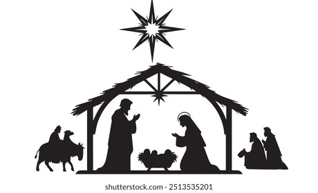 Traditional Nativity Scene Christmas Artwork | Religious Nativity Illustration | Nativity Scene Decoration. He detailed the traditional nativity scene with figurines of Mary, Joseph, and a baby.