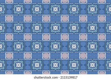 Traditional Navajo ornate portuguese decorative color tiles azulejos. Abstract background. Vector hand drawn illustration, typical portuguese tiles, Ceramic tiles. Seamless pattern.