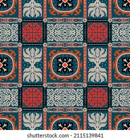 Traditional Navajo ornate portuguese decorative color tiles azulejos. Abstract background. Vector hand drawn illustration, typical portuguese tiles, Ceramic tiles. Seamless pattern.