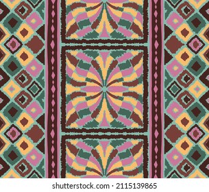 Traditional Navajo ornate portuguese decorative color tiles azulejos. Abstract background. Vector hand drawn illustration, typical portuguese tiles, Ceramic tiles. Seamless pattern.