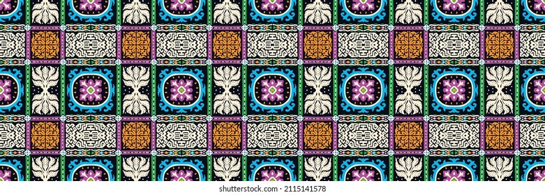 Traditional Navajo ornate portuguese decorative color tiles azulejos. Abstract background. Vector hand drawn illustration, typical portuguese tiles, Ceramic tiles. Seamless pattern.