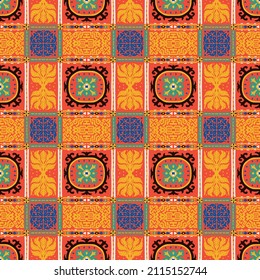 Traditional Navajo ornate portuguese decorative color tiles azulejos. Abstract background. Vector hand drawn illustration, typical portuguese tiles, Ceramic tiles. Seamless pattern.
