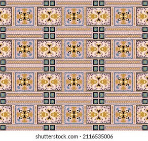 Traditional Navajo ornate portuguese decorative color tiles azulejos. Abstract background. Vector hand drawn illustration, typical portuguese tiles, Ceramic tiles. Seamless pattern.