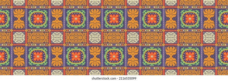 Traditional Navajo ornate portuguese decorative color tiles azulejos. Abstract background. Vector hand drawn illustration, typical portuguese tiles, Ceramic tiles. Seamless pattern.