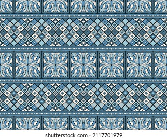 Traditional Navajo ornate portuguese decorative color tiles azulejos. Abstract background. Vector hand drawn illustration, typical portuguese tiles, Ceramic tiles. Seamless pattern.