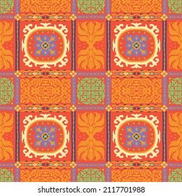 Traditional Navajo ornate portuguese decorative color tiles azulejos. Abstract background. Vector hand drawn illustration, typical portuguese tiles, Ceramic tiles. Seamless pattern.