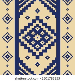 Traditional Navy Beige Pale Brown Motive Tribal illustration Design