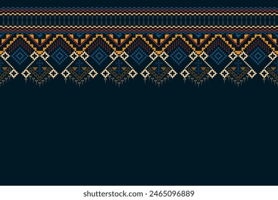 Traditionelles marineblaues geometrisches ethnisches Musterdesign in Vektorgrafik, Illustration. Textil von Ikat nahtlose Muster Rand abstrakte Design für Stoff-Druck.