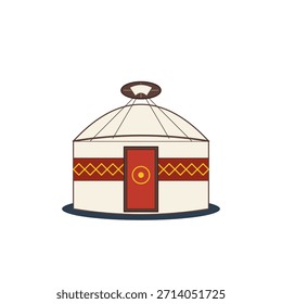 Tienda nómada tradicional de la yurta, ilustración plana del diseño con los patrones decorativos, icono aislado conveniente para la historia, la cultura, el viaje, y los activos del juego.