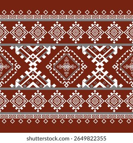 Traditional Nordic Christmas Sweater Pattern Vector Design - Red White Geometric Snowflake Knit Textile Background