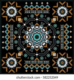 Traditional North American Indian Carpet. Vintage Boho Style. Variation Of Western Decoration. Gypsy, Indian, African Motifs. Ethnic Pattern, Tribal Ornament. Print For Fashion, Textile, Paper.