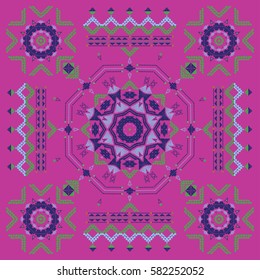 Traditional north american indian carpet. Vintage Boho style. Variation of western decoration. Gypsy, indian, african motifs. Ethnic pattern, tribal ornament. Print for fashion, textile, paper.