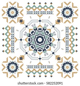 Traditional north american indian carpet. Vintage Boho style. Variation of western decoration. Gypsy, indian, african motifs. Ethnic pattern, tribal ornament. Print for fashion, textile, paper.