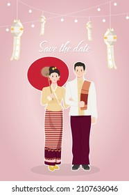 Plantilla de vector de invitación estilo vestido de novia tradicional de Tailandia del Norte