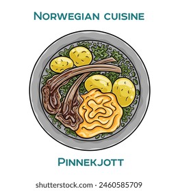A traditional Norwegian dish called pinnekjott, consisting of lamb ribs cured with salt and pepper and then smoked over birch branches