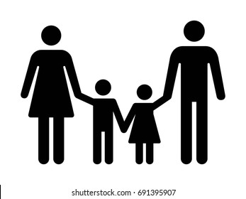Traditional nuclear family with father, mother outside and two children flat vector icon for apps and websites