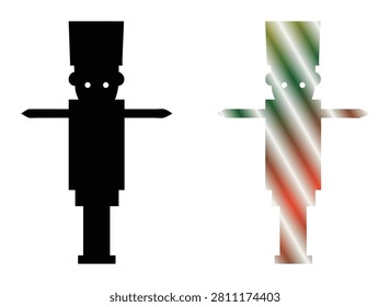 Traditional nutcracker toy graphic set featuring stylized soldier figures shown as solid silhouettes and detailed line textured designs ideal for seasonal holiday home decor.