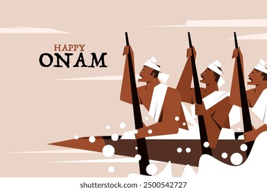 Traditional oarsmen rowing a boat during Onam festival.Concept of Onam festival in Kerala