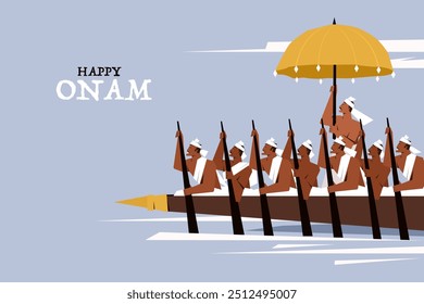 Traditional oarsmen rowing a boat during Onam festival.Concept of Onam festival in Kerala