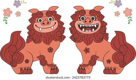 Tradicional ilustración de shisa al estilo yachimun okinawense.