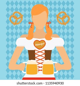 Traditional Oktoberfest woman character with beer vector illustration