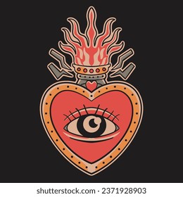 traditional old school tattoo Burning love Shape eye in vector illustration