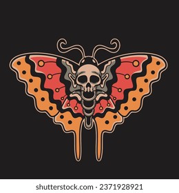 traditional Old School Tattoo Skull butterfly in Vector Illustration