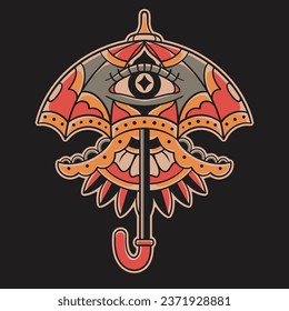 traditional old school tattoo umbrella eye in vector illustration