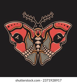 traditional Old School Tattoo Wings Skull butterfly in Vector Illustration