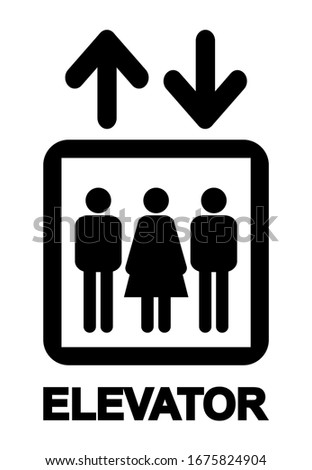 A traditional old style elevator or lift sign with male and female characters with up and down arrowson a white background