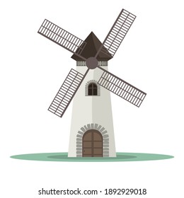 Traditional old windmill building. Flat and solid color vector illustration.