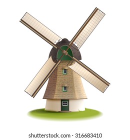 Traditional old windmill building single object color painted concept isolated vector illustration   