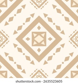 Traditional Old World Ethnic Tribal Art illustration with Brown on Light Beige Background Seamless Pattern. Delicate Ancient Repeat Monogram Geometric Style for Mosaic Tile Floor Decoration Embroidery