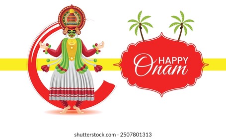  Traditional Onam Festival Poster with Kathakali Dancer and coconut Trees for Celebration