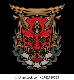 traditional oni mask tattoo, vector EPS 10