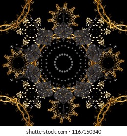 Traditional orient ornament. Classic vector golden seamless pattern. Seamless pattern on black, gray and brown colors with golden elements. Classic vintage background.