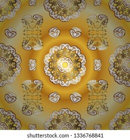 Traditional orient ornament. Classic vector golden seamless pattern. Seamless pattern on yellow and white colors with golden elements. Classic vintage background.