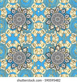 Traditional orient ornament. Classic vector golden pattern. Pattern on blue background with golden elements. Classic vintage background.