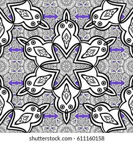 Traditional orient ornament. Classic vector white pattern. Pattern on violet background with white elements. Classic vintage background.