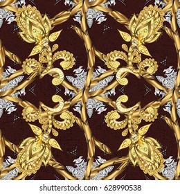 Traditional orient ornament. Classic vector golden pattern. Pattern on brown background with golden elements. Classic vintage background.