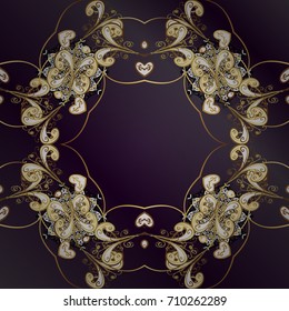 Traditional orient ornament. Classic vector golden pattern. Golden pattern on purple and lilac background with golden elements. Classic vintage background.