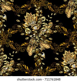 Traditional orient ornament. Classic vector golden seamless pattern. Seamless pattern on black background with golden elements. Classic vintage background.