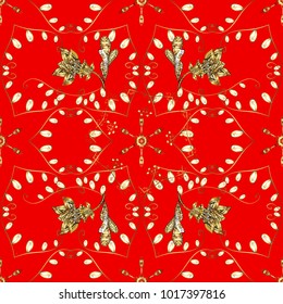 Traditional orient ornament. Classic vintage background. Seamless classic vector red and yellow and golden pattern.