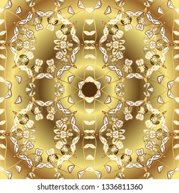 Traditional orient ornament. Classic vintage background. Seamless classic vector golden pattern. Seamless pattern on brown and yellow colors with golden elements.