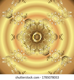 Traditional orient ornament. Classic vintage background. Classic vector golden seamless pattern. Seamless pattern on beige and yellow colors with golden elements.